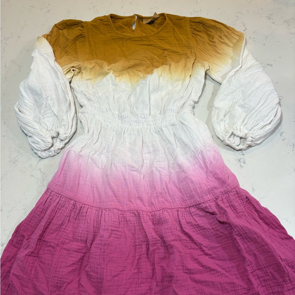Womens ombre tie dye orange white and purple spring dress